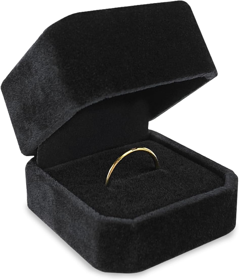 Wedding Ring Box for Engagement, Velvet Jewelry Case for Proposals (2.17x1.97in), Classic Black Gift Box for Anniversaries & Special Occasions