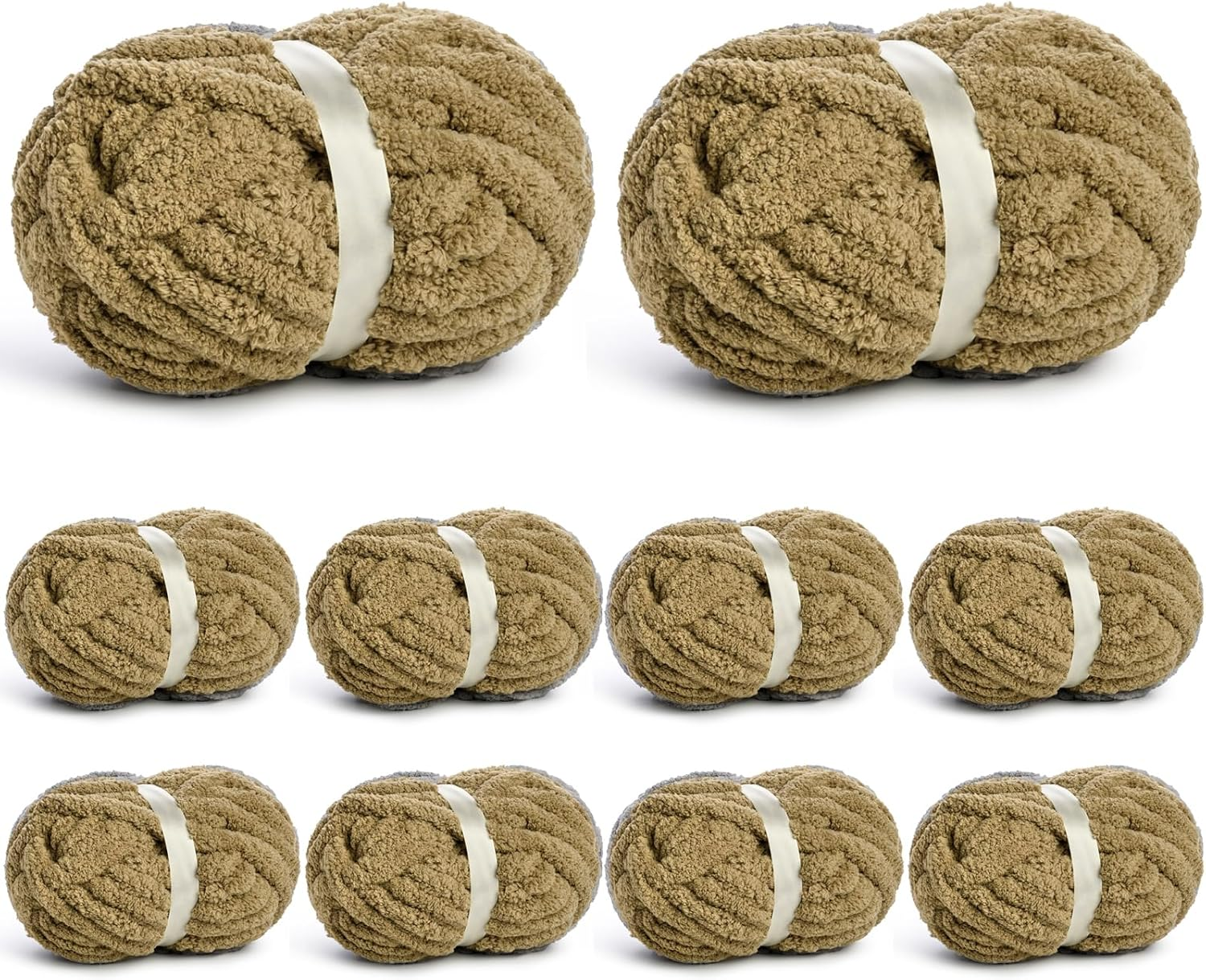 10 Pack of Jumbo Chunky Yarn for Hand Knitting,10# Super Bulky-Fluffy Chenille Yarn, 220 Yds/70.5 Oz Soft Thick Yarn for Crocheting Chunky Knit Throw Blankets.(Khaki)