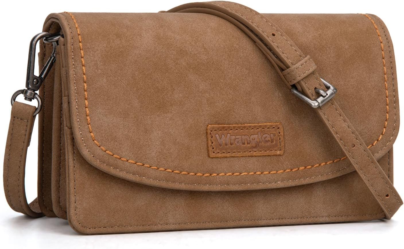 Wrangler Small Crossbody Bag for Women, RFID Blocking Wallet Purse with Adjustable Strap, Multi-Compartment Shoulder Handbag