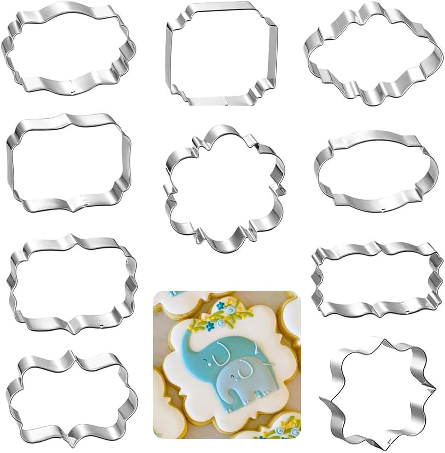 Frame Cookie Cutters 10Pcs Stainless Steel Plaque Cookie Cutter Difference Shapes, DIY Fondant Cutters Tiles Metal Pancake Molds for Biscuit Wedding Baking Decorations Holiday Birthday Party