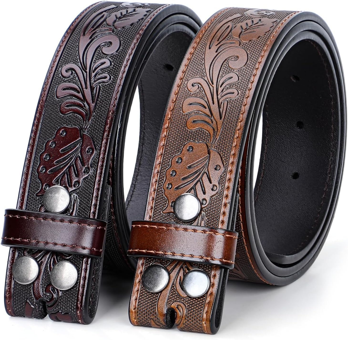 2 Pack Western Belts for Men without Buckle, Cowboy Belt for Buckle Western Leather Belt Straps for Jeans