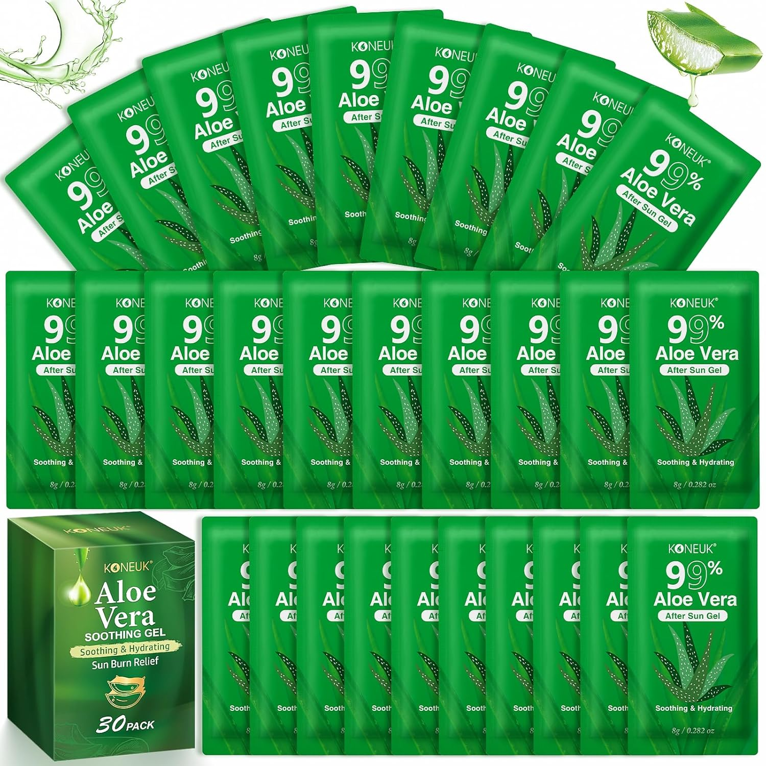 30 Pack Aloe Vera Gel for Face, Hair, Skin, Sunburn Relief, 99% Pure Aloe Vera Gel for after Sun Skin Care Relief, Bulk Aloe Gel Travel Size for All Skin Types