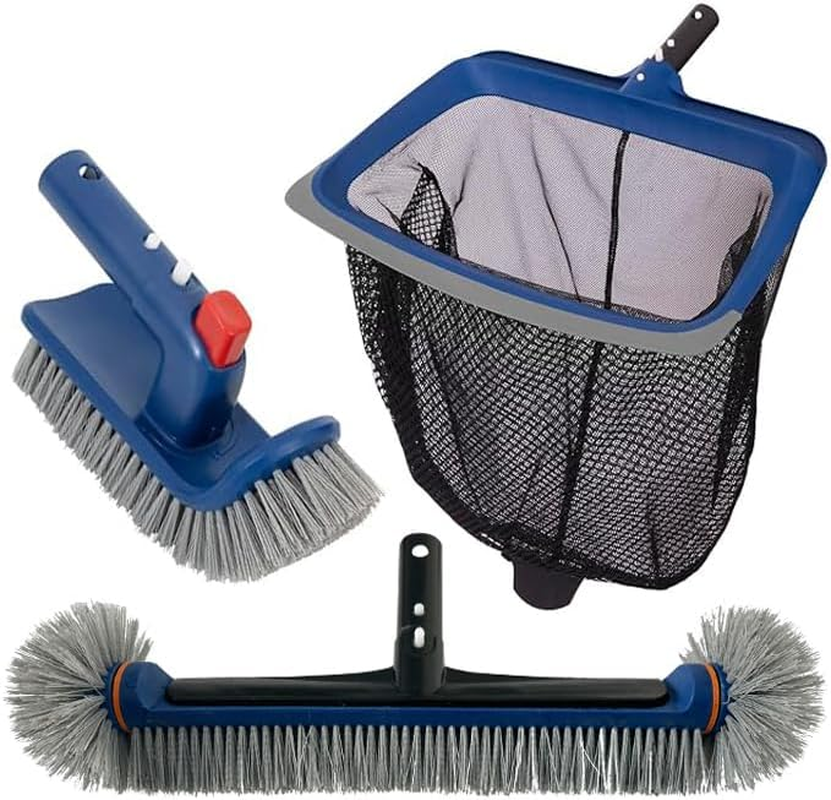 Deluxe Swimming Pool Cleaning Kit Including Pool Skimmer Net with Rubber Edge, 17.5