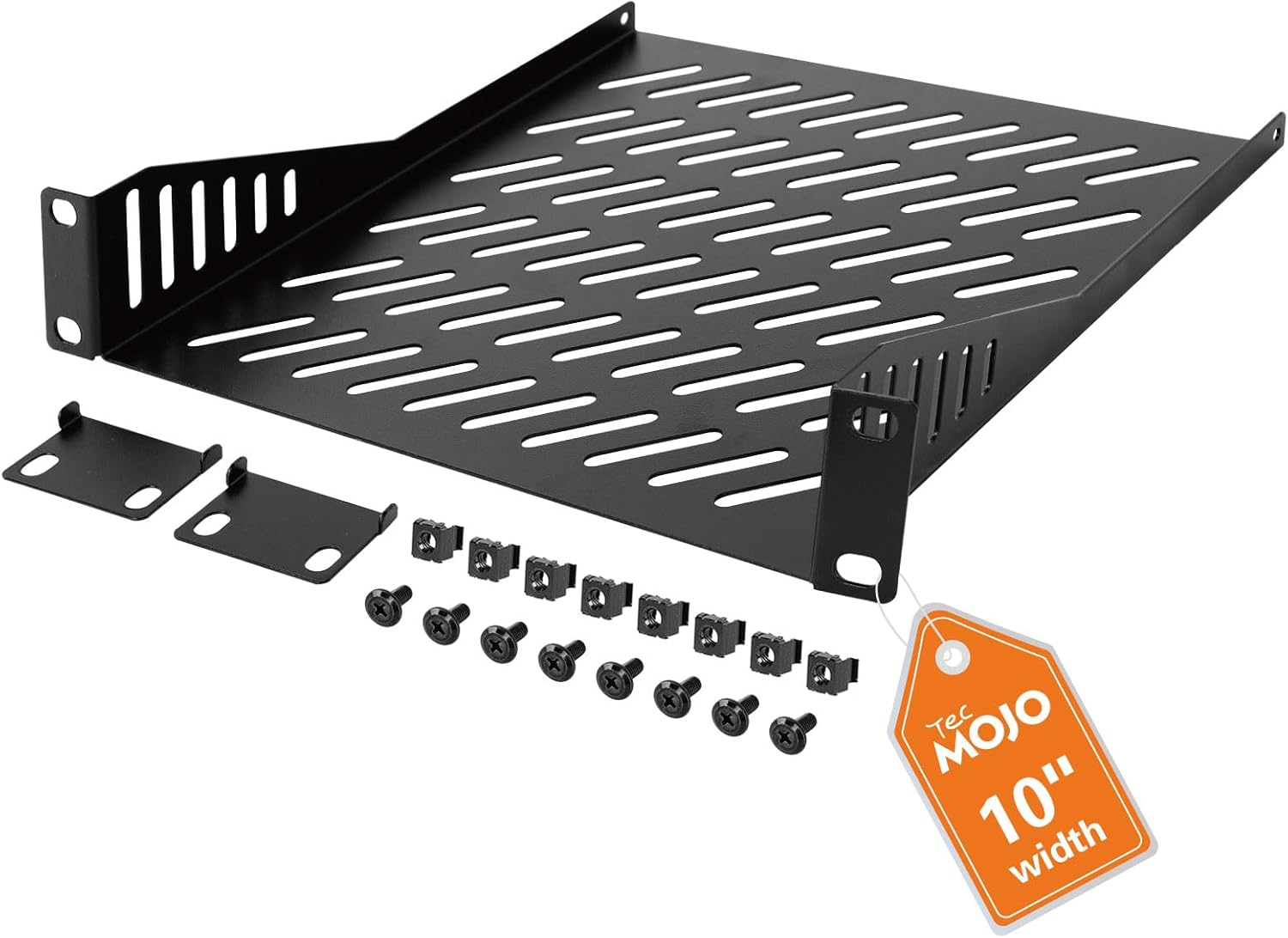 1U Server Rack Shelf, 10 Inch Rack Shelf 200Mm Depth Vented Cantilever Tray, Metal Shelf for 10 Inch Server & Network Cabinet, Weight Capacity 10 Kg, Black