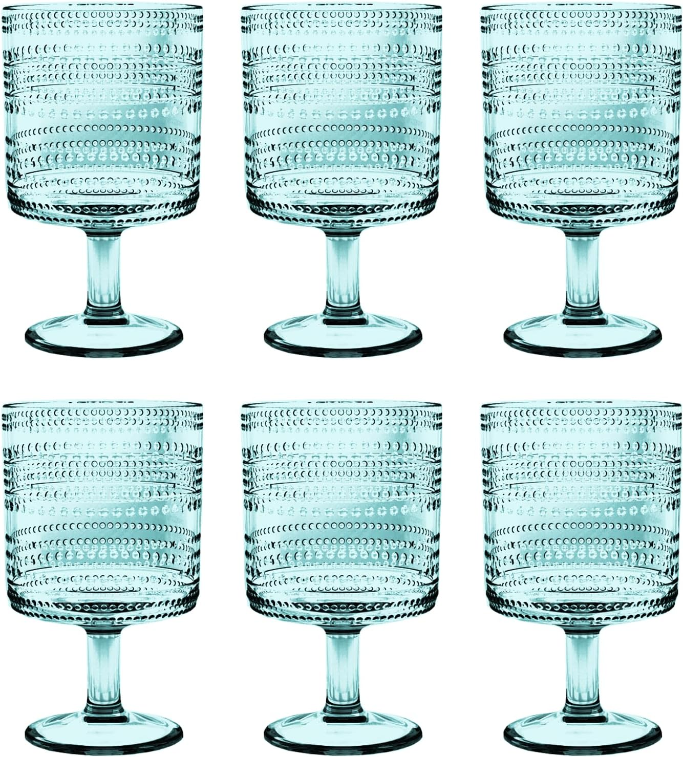 Beaded 14 Oz Durable Acrylic Wine Glasses, Shatter-Resistant and Dishwasher-Safe Indoor/Outdoor Drinkware, Glass for Wine, Sangria, and Spritzers - Sea Green - Set of 6