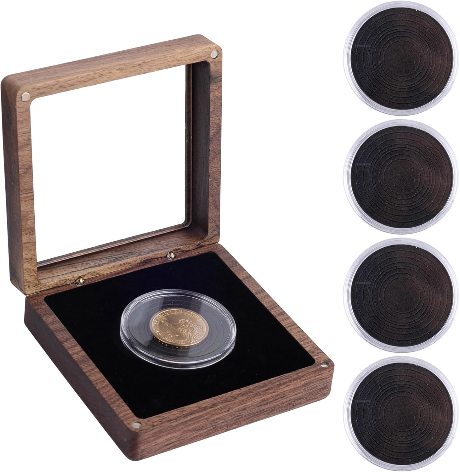 , Walnut Wood Challenge Coin Presentation Display Gift Box Square Wooden Storage