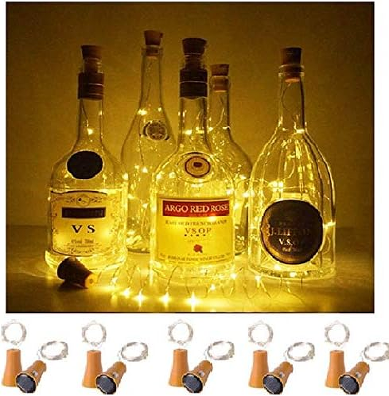 10 Pack Solar Powered Wine Bottle Lights, 10 LED Waterproof Copper Cork Shaped Lights for Wedding/Christmas/Outdoor/Holiday/Garden/Patio/Yard/Pathway Decor (Warm White)