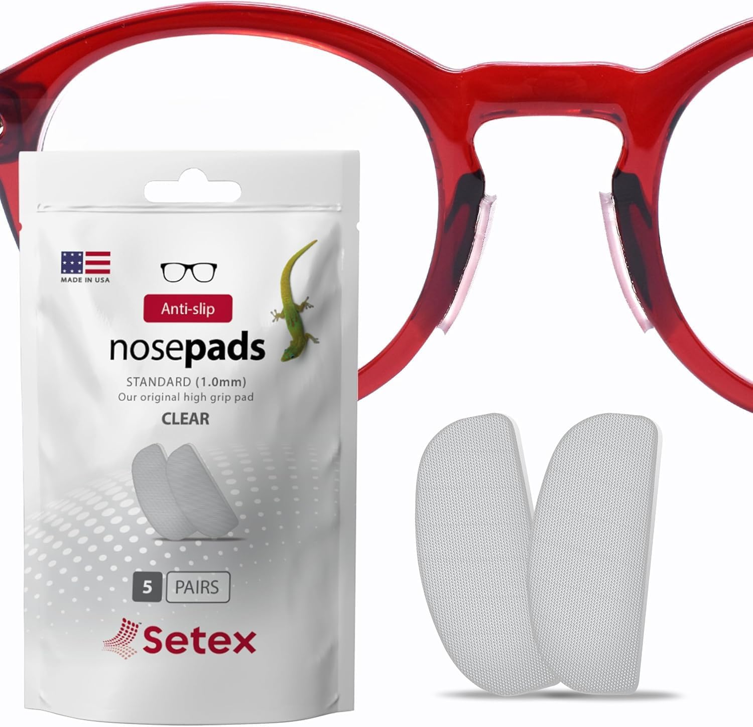 Setex Gecko Grip 1Mm anti Slip Eyeglass Nose Pads, (5 Clear Pair) USA Made,2500 