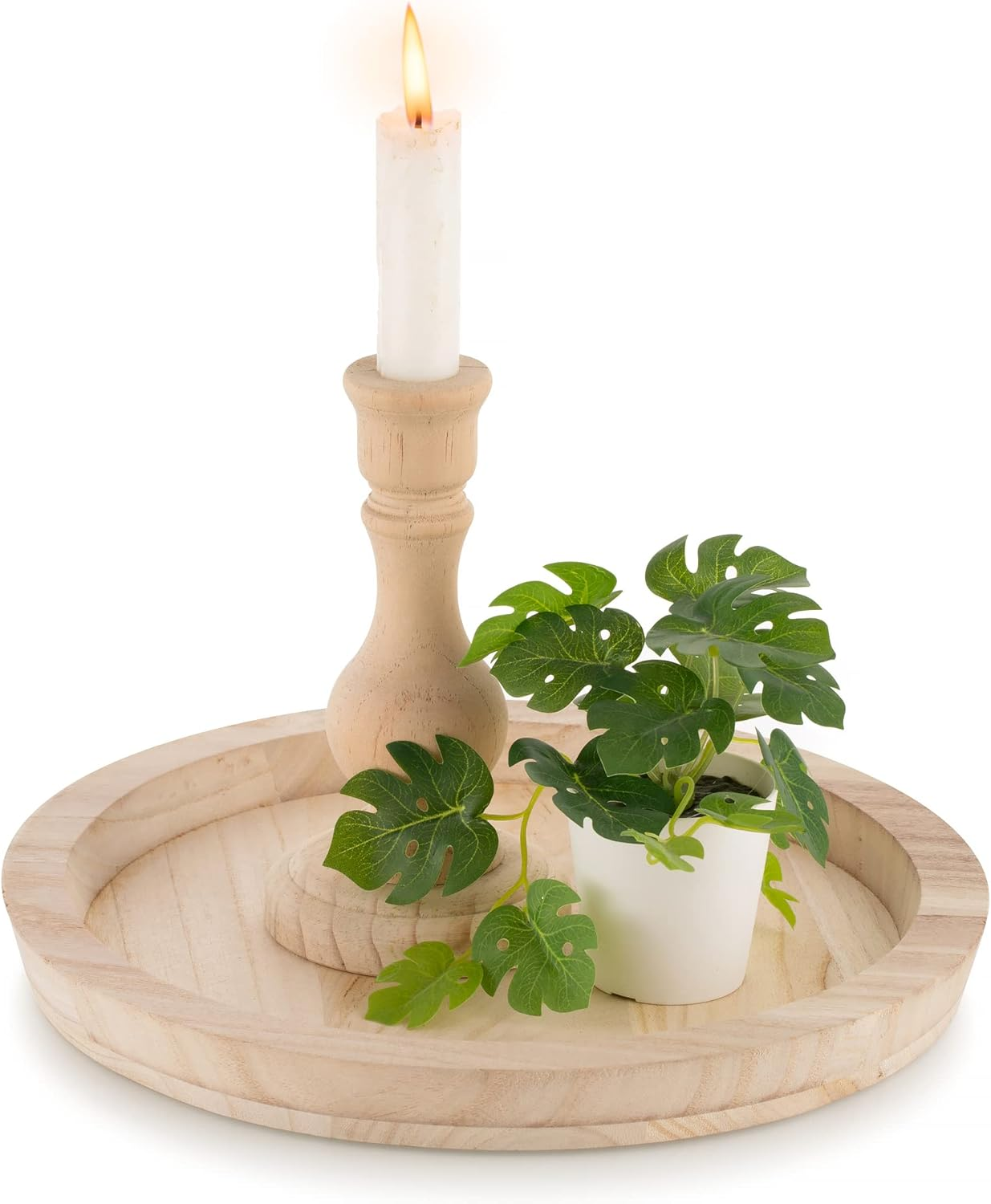 round Wood Decorative Tray: Unfinished Wooden Craft Trays DIY Ottoman Serving Tray Centerpiece Candle Holder Trays for Kitchen Countertop Crafts Art Home Decor Montessori Activity