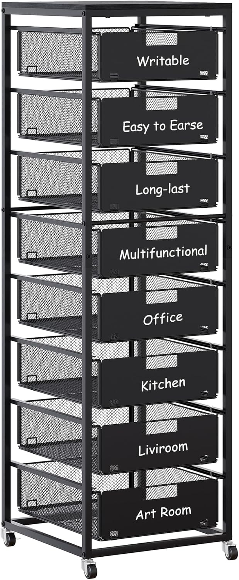 Easypag Rolling Cart with Drawers, 8 Drawer Multipurpose Mobile Utility Storage Craft Cart, Metal Filing Cabinet for Home Office, Black