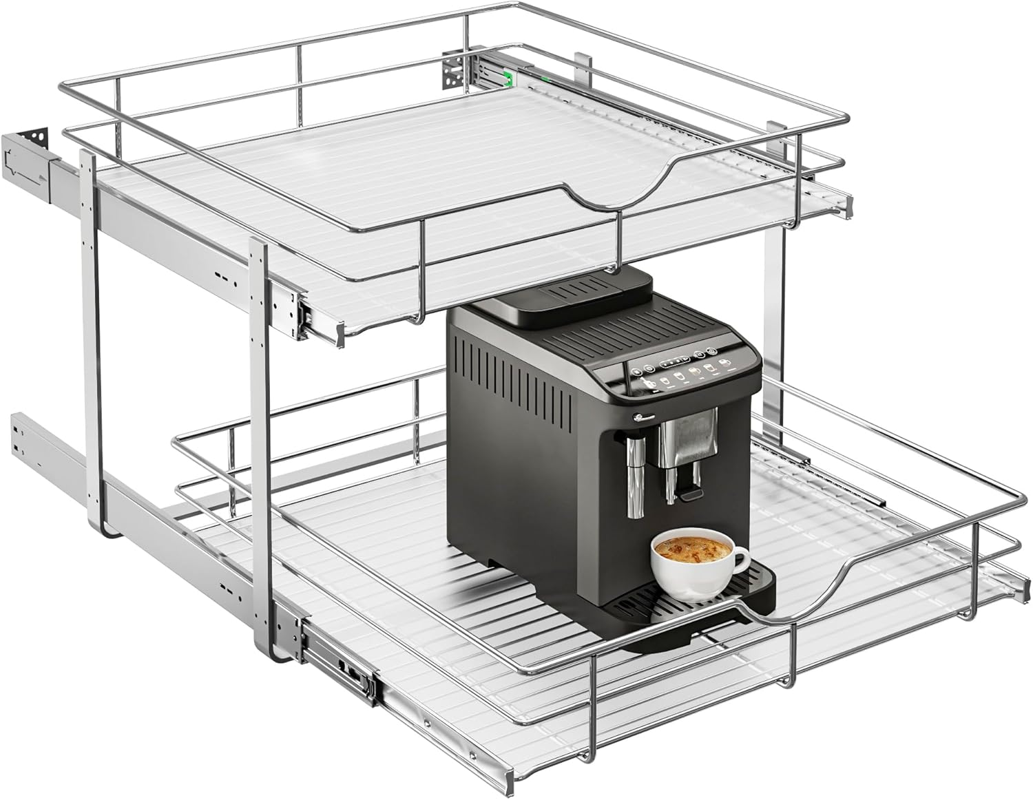 2-Tier Kitchen Cabinet Pullout Shelf and Drawer Organizer, Soft Close Pantry Pull Out Shelves, Heavy Duty Pull Out Cabinet Organizer with Shelf Liner for Kitchen Cabinets, Pantry Storage