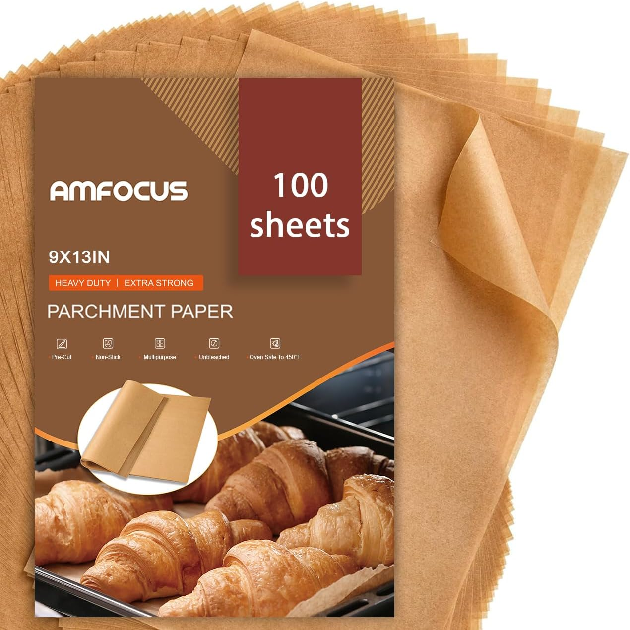 Parchment Paper Sheets, 9X13 in Non-Stick Precut Baking Parchment for Baking, Grilling, Air Fryer, Steaming, and More (Unbleached) - Quarter Sheet Size, Perfect for Bread, Cakes, Cookies, 100PCS