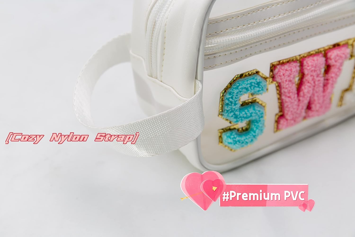 COSHASYOO Clear Makeup Bags with Strap Preppy Chenille Letter Patch Cosmetic ... - Picture 6 of 15