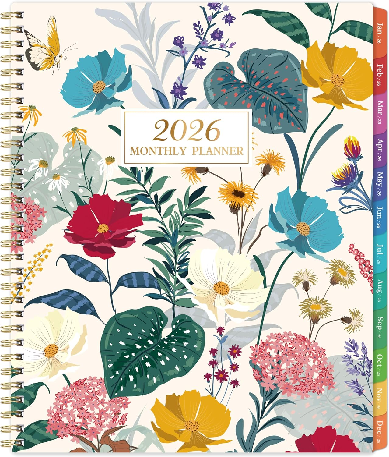 2026 Monthly Planner - January 2026 - December 2026, 9'' x 11'', 12 Months Planner 2026, Colorful Monthly Tabs, Premium Paper, Spiral Bound, Floral