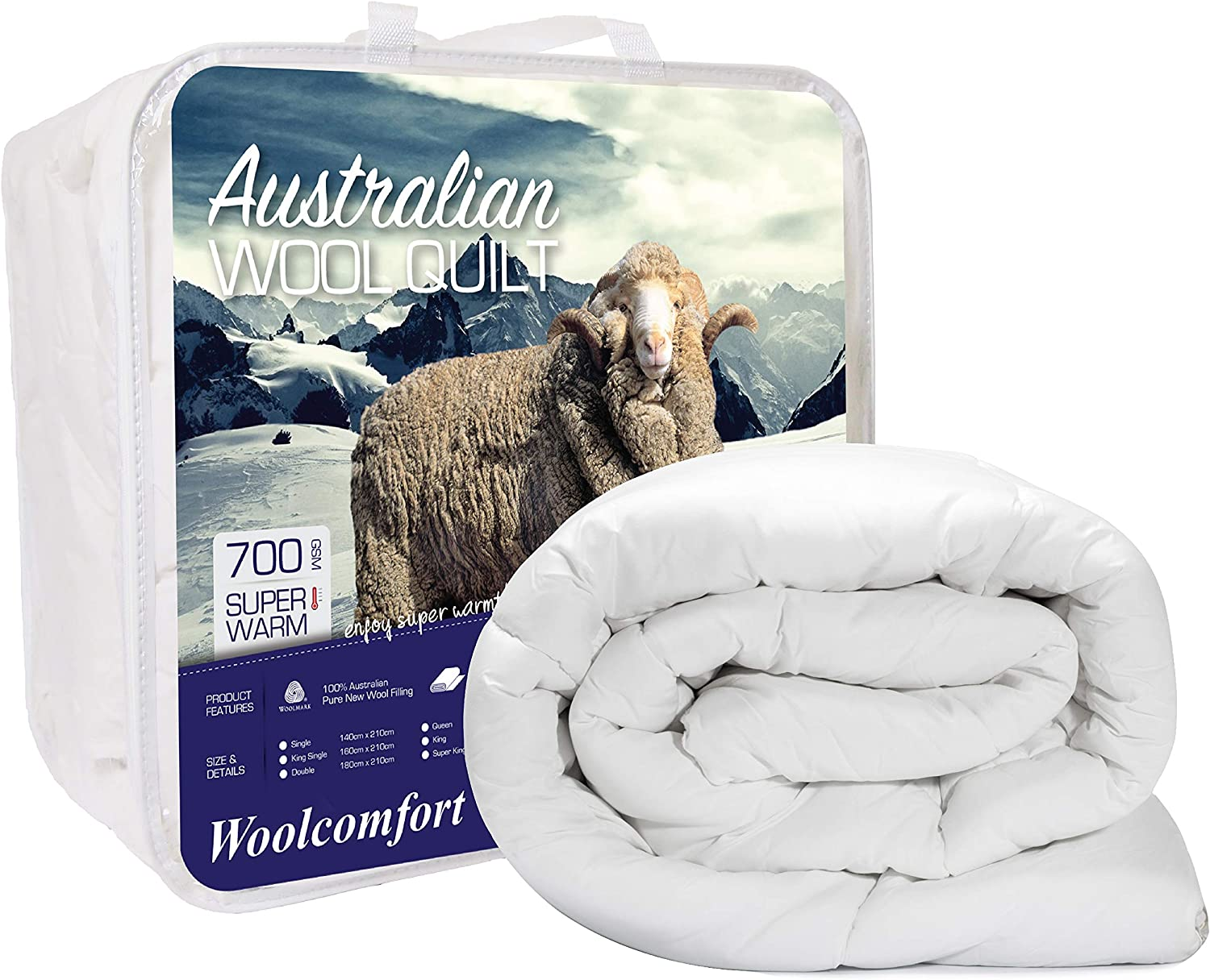 Australian Made Merino Wool Quilt/Doona/Duvet 700GSM (240x210cm King) - Picture 9 of 14