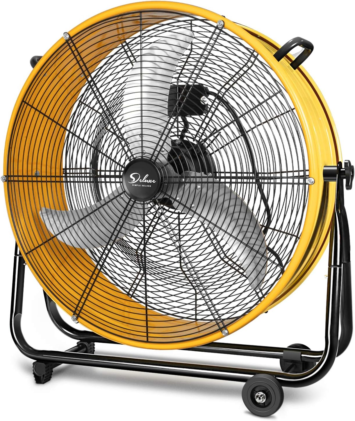 Simple Deluxe 30 Inch Heavy Duty Metal Industrial Drum Fan, 3 Speed Air Circulation for Warehouse, Greenhouse, Workshop, Patio, Factory and Basement - High Velocity,Yellow