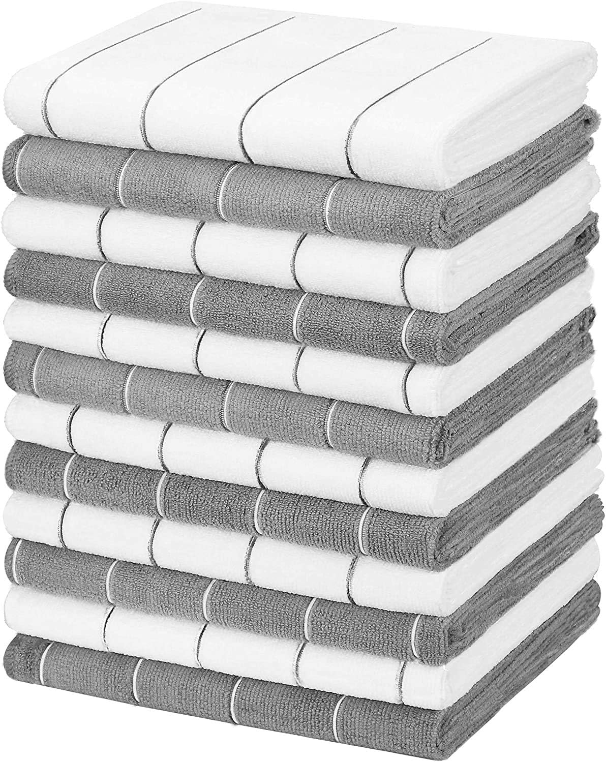 79291 Microfiber Kitchen Towels, Grey/White, 15