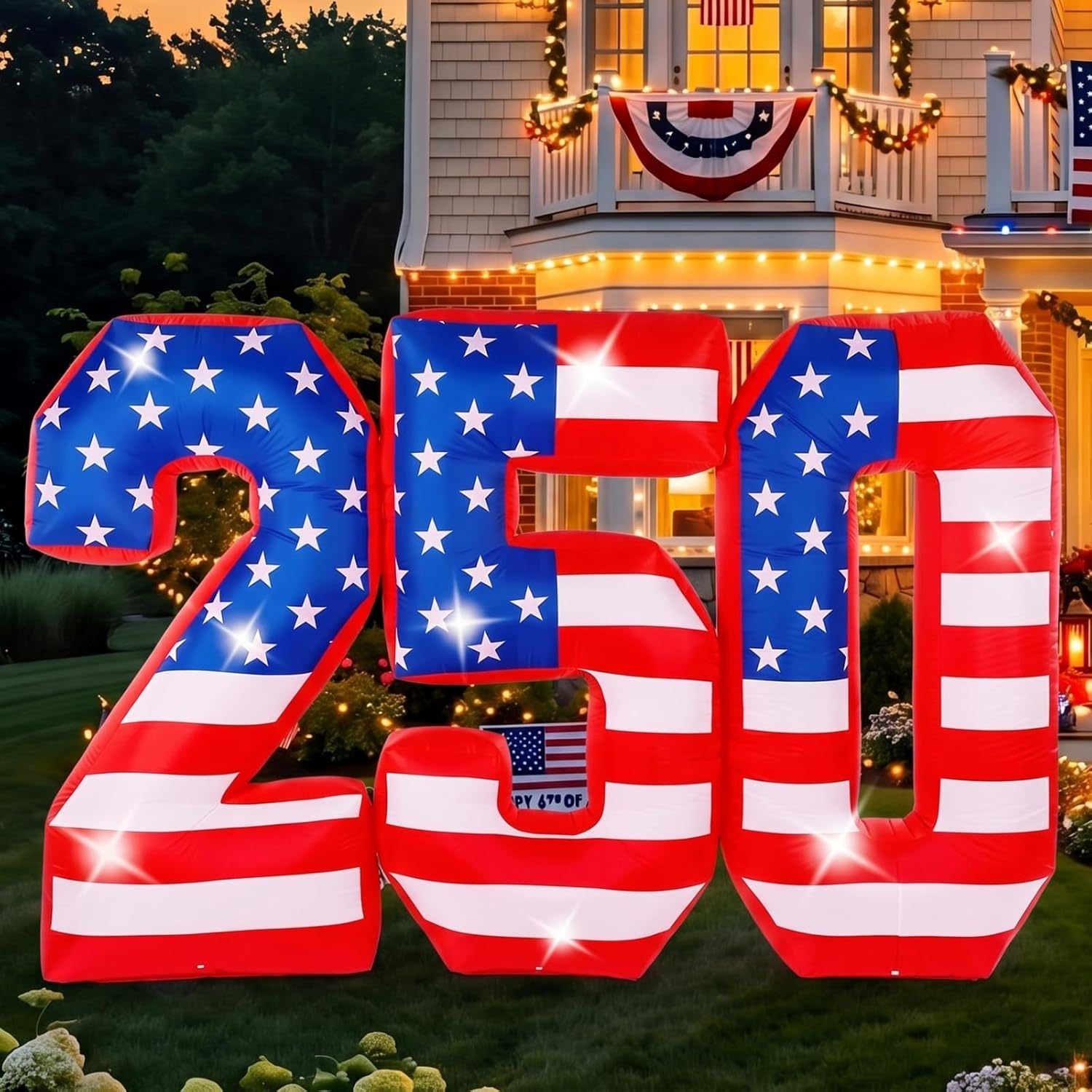 8.5 FT 250Th Anniversary Inflatable 4Th of July Outdoor Decoration with Built-In LED Lights, Patriotic American Flag Blow up Memorial Day Inflatable Independence Day Outdoor Decor(Number)
