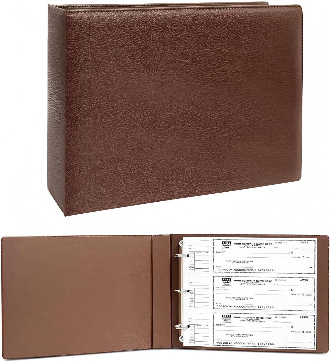 3 Rings Check Binder for End-Stub Deskbook Checks, 3 on a Page, Fit 3 & 9 Holes Check Faux Leather (9.1