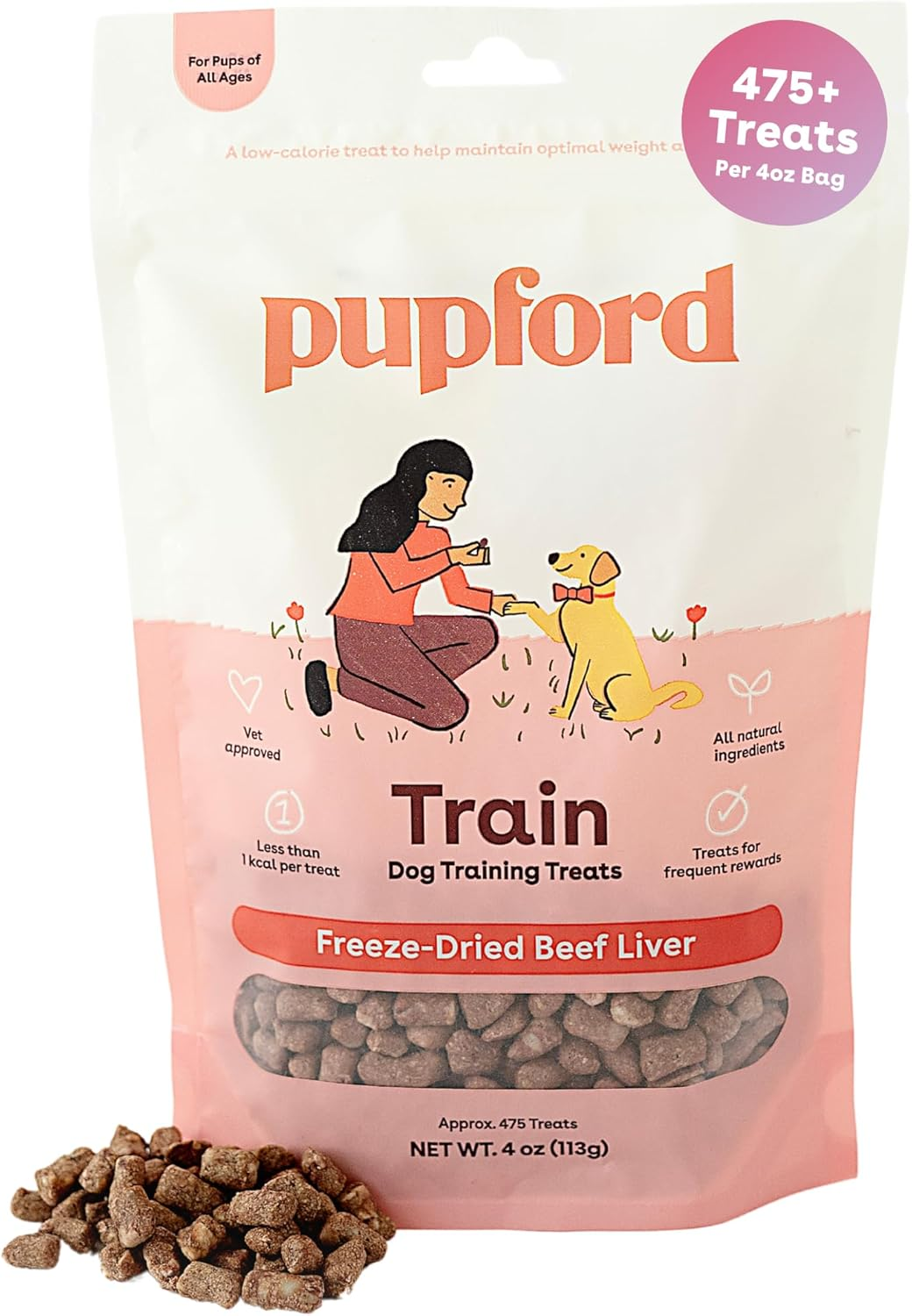 Pupford Freeze Dried Training Treats for Dogs & Puppies, 475+ Three Ingredient Bites (Beef Liver, 4 Oz)