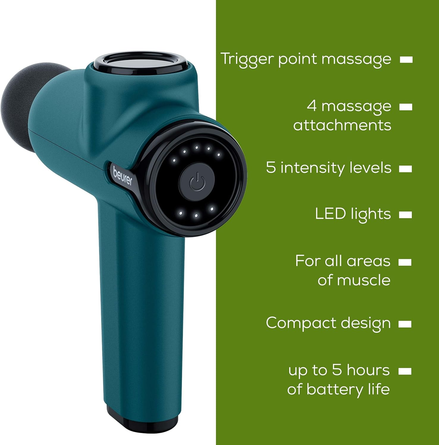 Beurer MG99 Compact Massage Gun, Mini Deep Tissue Massager with 4 Attachments... - Picture 8 of 13