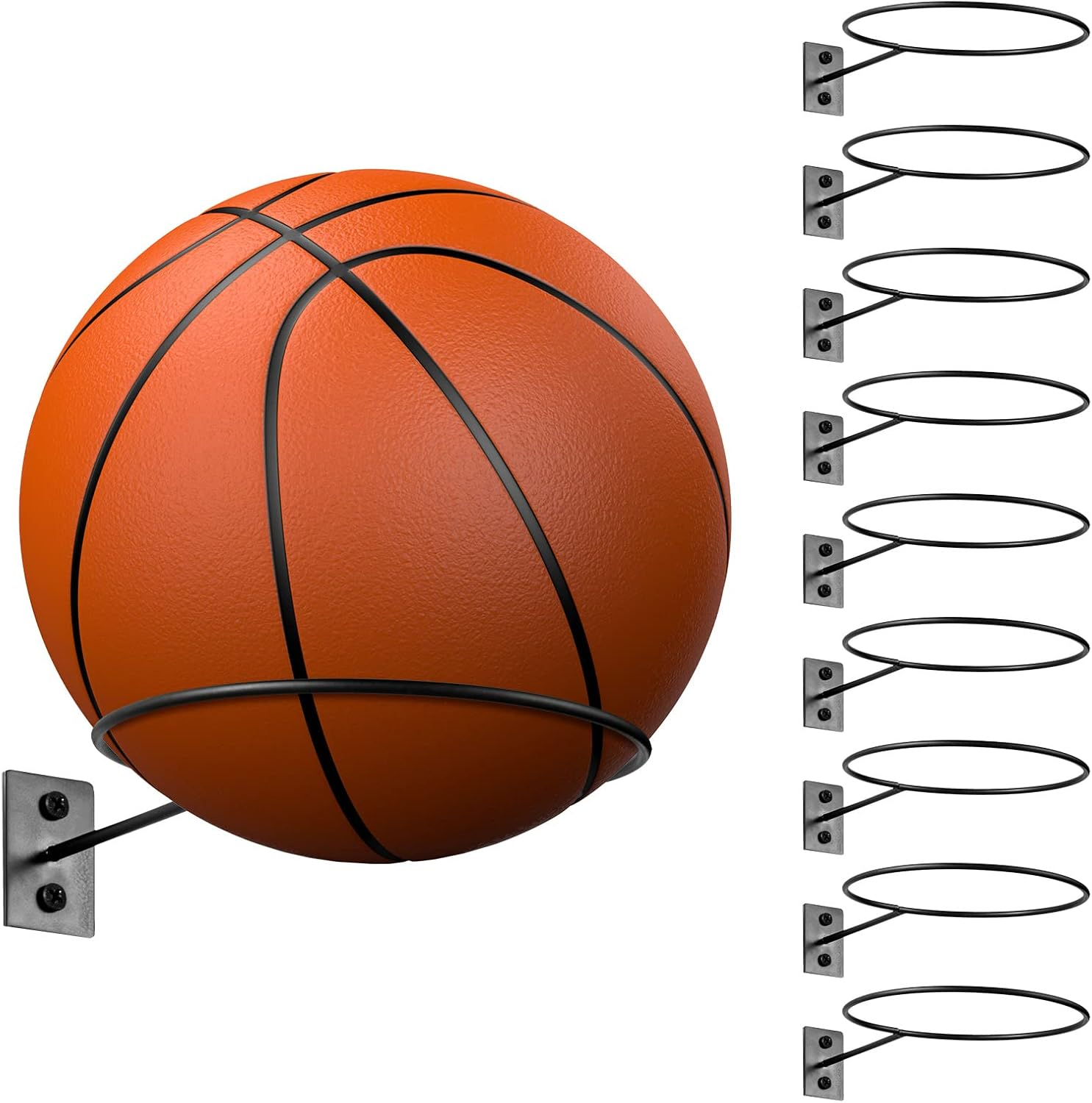 10 Pcs Ball Holder Wall Mount Display Basketball Storage Black Metal Universal Ball Rack Shelf Display Rack Stand for Basketball Football Volleyball Soccer Storage Display Boy