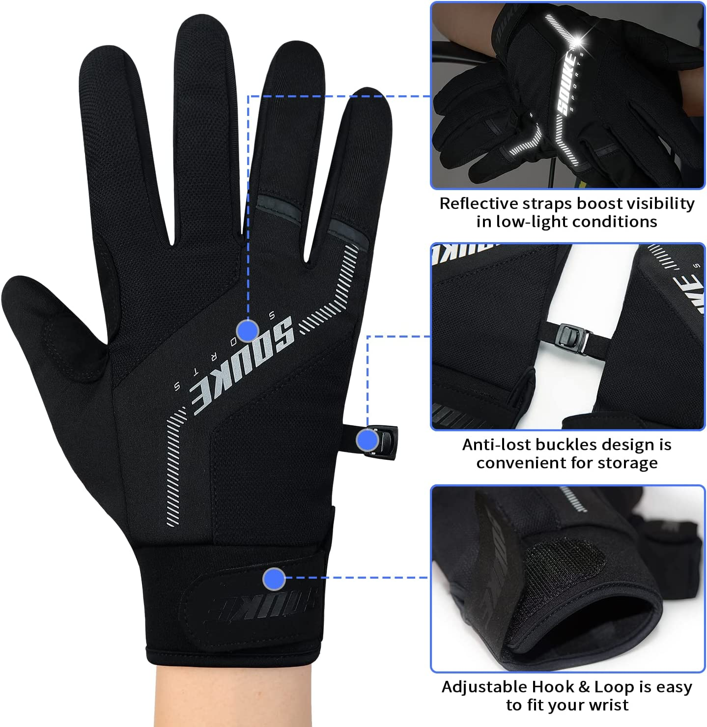 SOUKE Winter Cycling Gloves Men Women Thermal Touch Screen Padded Bike Gloves... - Picture 5 of 14