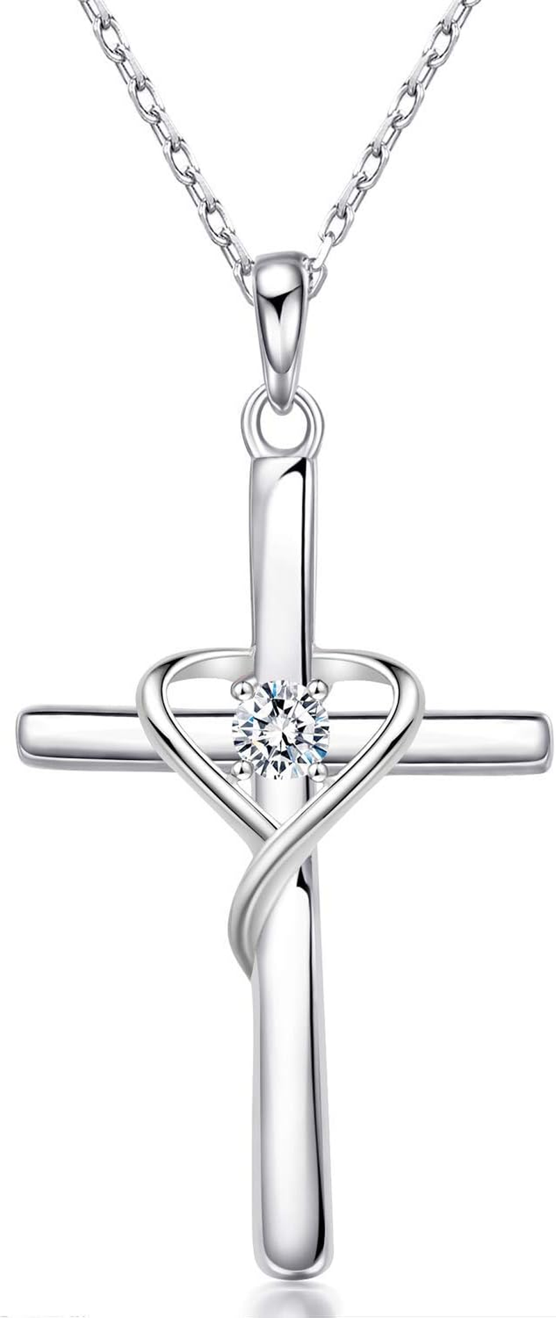 925 Sterling Silver Cross Necklace Gifts for Women Men CZ Birthstone Pendant