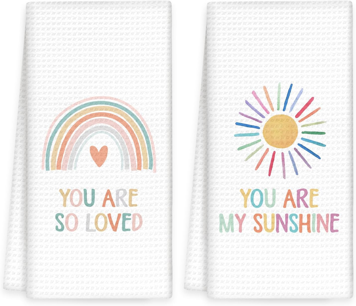 Boho Rainbow Kids Hand Towels Set of 2 - Kids Bathroom Decor Hand Towels, You Are My Sunshine Dish Tea Towel for Nursery Kitchen Bathroom, Rainbow Handtowels for Bathroomdecor, 16X24In