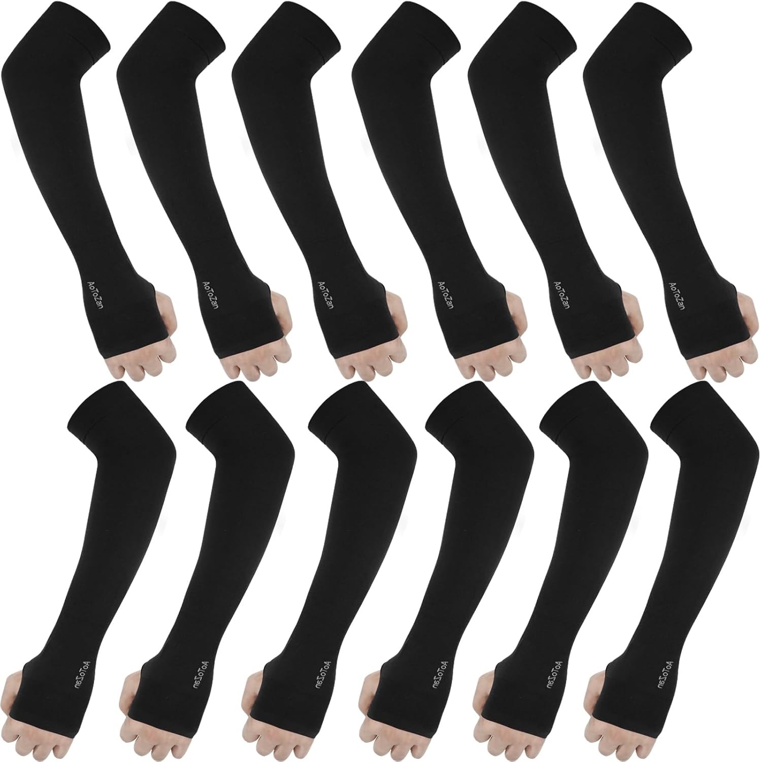 6 Pairs Black Arm Sleeves for Men Women UPF50+ UV Protection Cooling Sun Sleeves Sports Compression Sleeve to Cover Arms with Thumb Hole