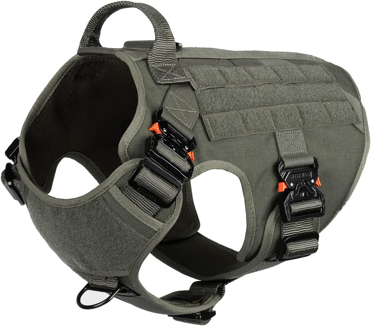 Tactical Dog Harness with Metal Buckles and MOLLE System, Adjustable No-Pull Vest for Large Working Dogs (Size L: 28