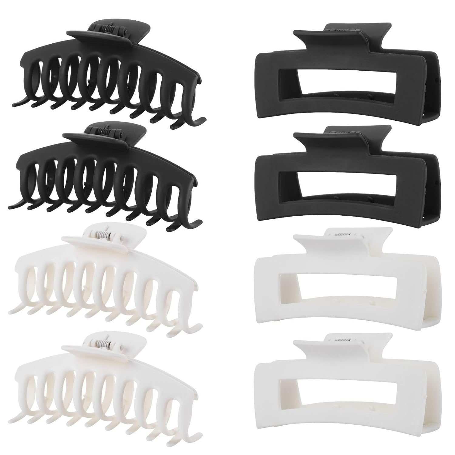 8 Pack White and Black Hair Clips for Women 4.3 Inch Large Hair Claw Clips for Women Thin Thick Curly Hair, Big Matte Banana Clips,Strong Hold Jaw Clips