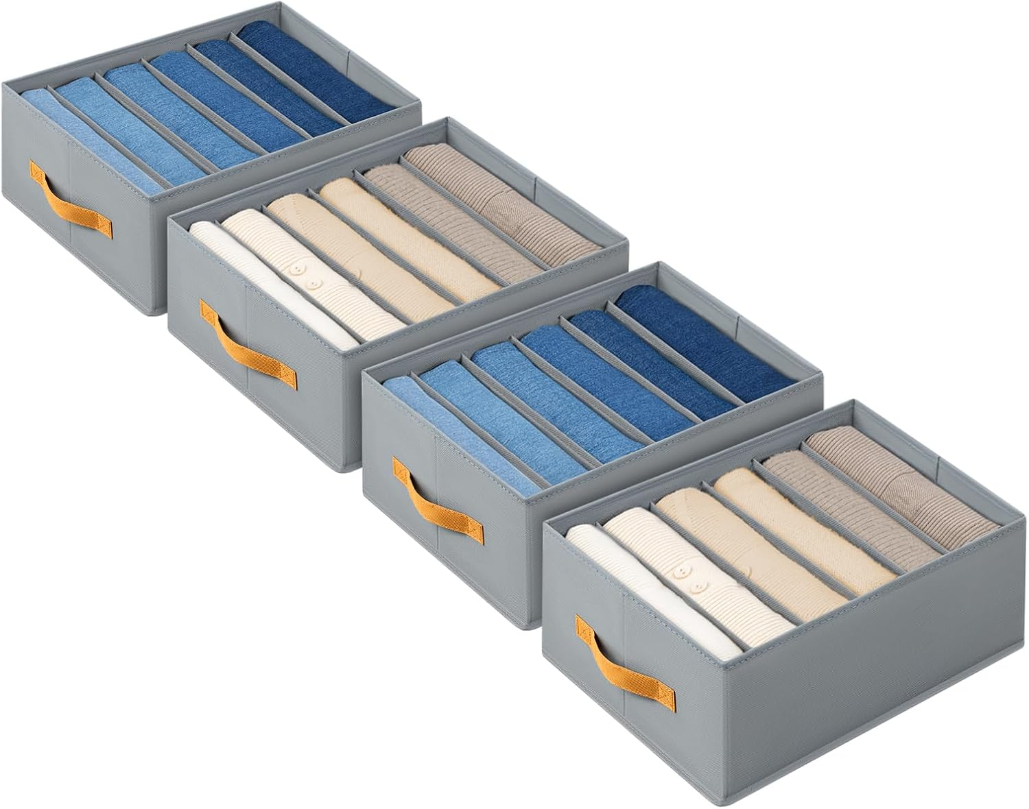 Large Wardrobe Clothes Organizers - Foldable Closet Clothing Organizer for Jean Sweater Shirt Pants Underwear Bra, Divided Clothes Drawer, Grey Closet Shelf Organizer Boxes | Foldable, for Jean, for Sweater, for Shirt, for Pants, for Underwear