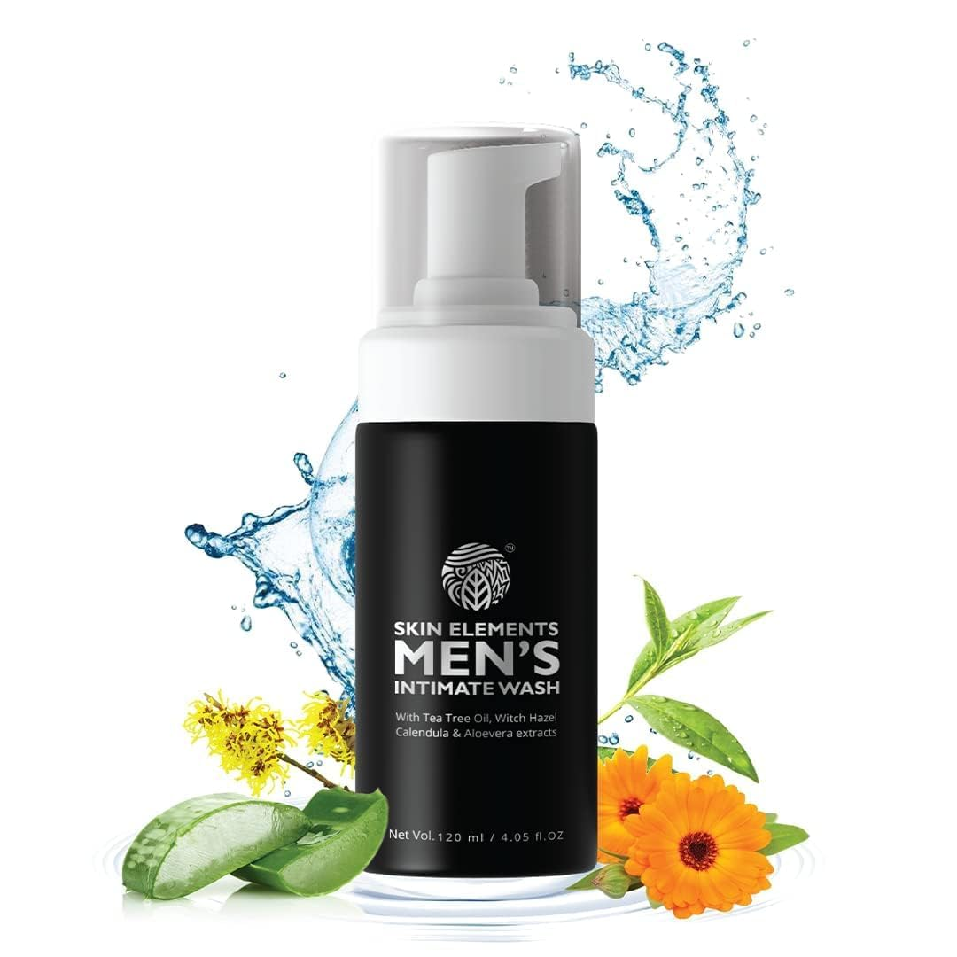 Skin Elements Intimate Wash for Men | Ph Balanced Foaming Wash with Tea Tree Oil & Aloe Vera | Soothes, Refreshes & Maintains Hygiene | 4.05 Fl. Oz. |