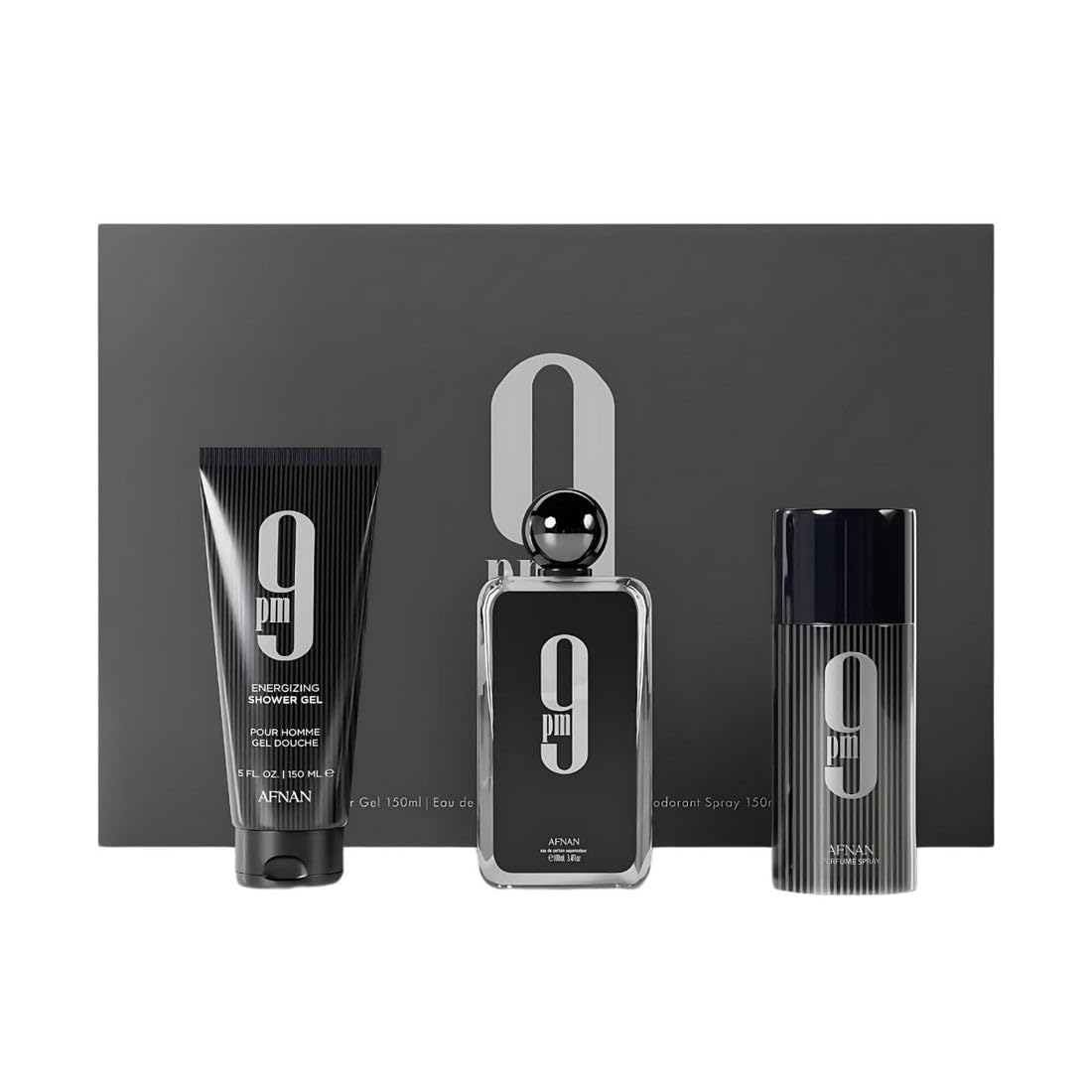 9 Pm 3 Piece Set for Men, (3.4 Oz De Parfum Eau De Parfum Spray + 5.0 Oz Shower Gel + 5.0 Oz Perfume Deodorant)