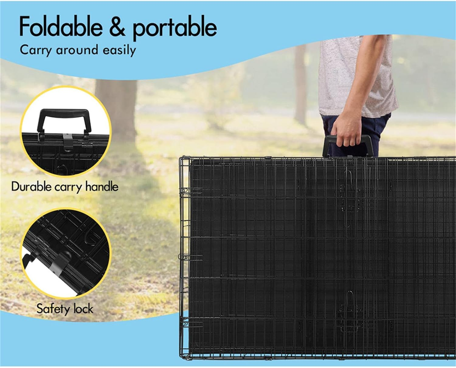 BEASTIE Portable Dog Crate Cage with Removable PP Tray, Foldable Metal Wire P... - Picture 8 of 17