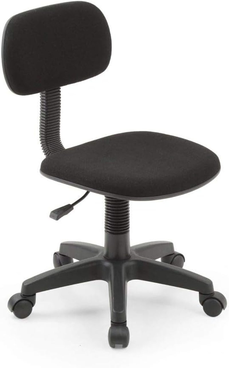 Armless, Low-Back, Adjustable Height, Swiveling Task Chair with Padded Back and Seat in Black