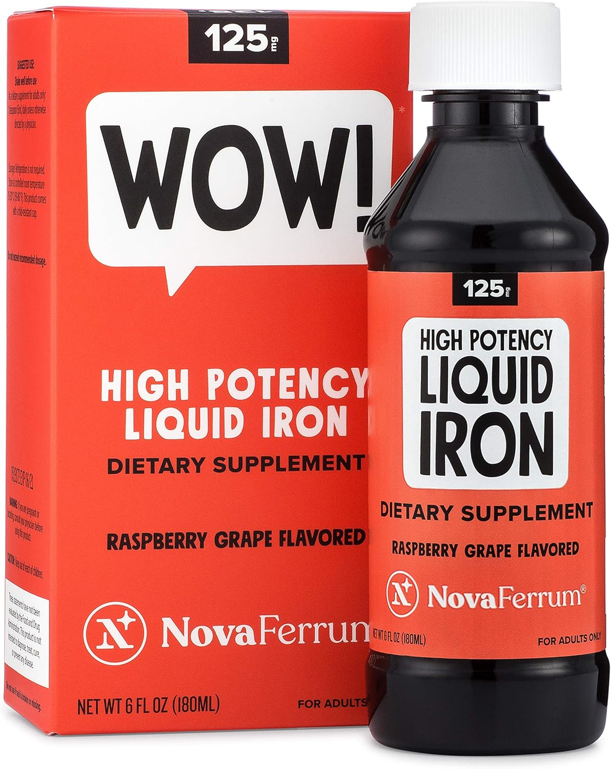 NovaFerrum WOW | High Potency Liquid Iron Supplement | 125mg of Iron Per 5mL Dose | 6 Fl Oz (180 mL)