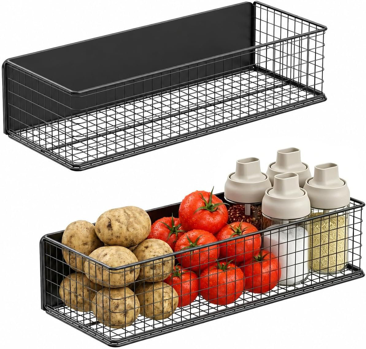 ULIBERMAGNET Magnetic Baskets Fridge Organizers, Large Capacity Metal Wire Mesh Basket Spice Rack for Fridge Storage, Magnetic Shelf for Garage, Laundry, Kitchen, Workshop, Cabinet(2 Pack)