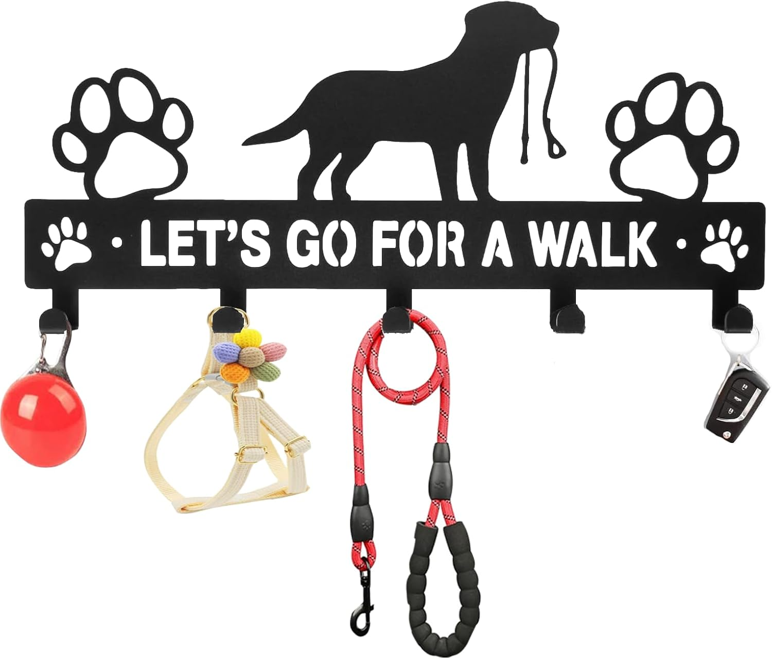 5-Hooks Dog Leash Holder for Wall， Dog Accessory Holder ，Metal Key Holder Leash Hooks