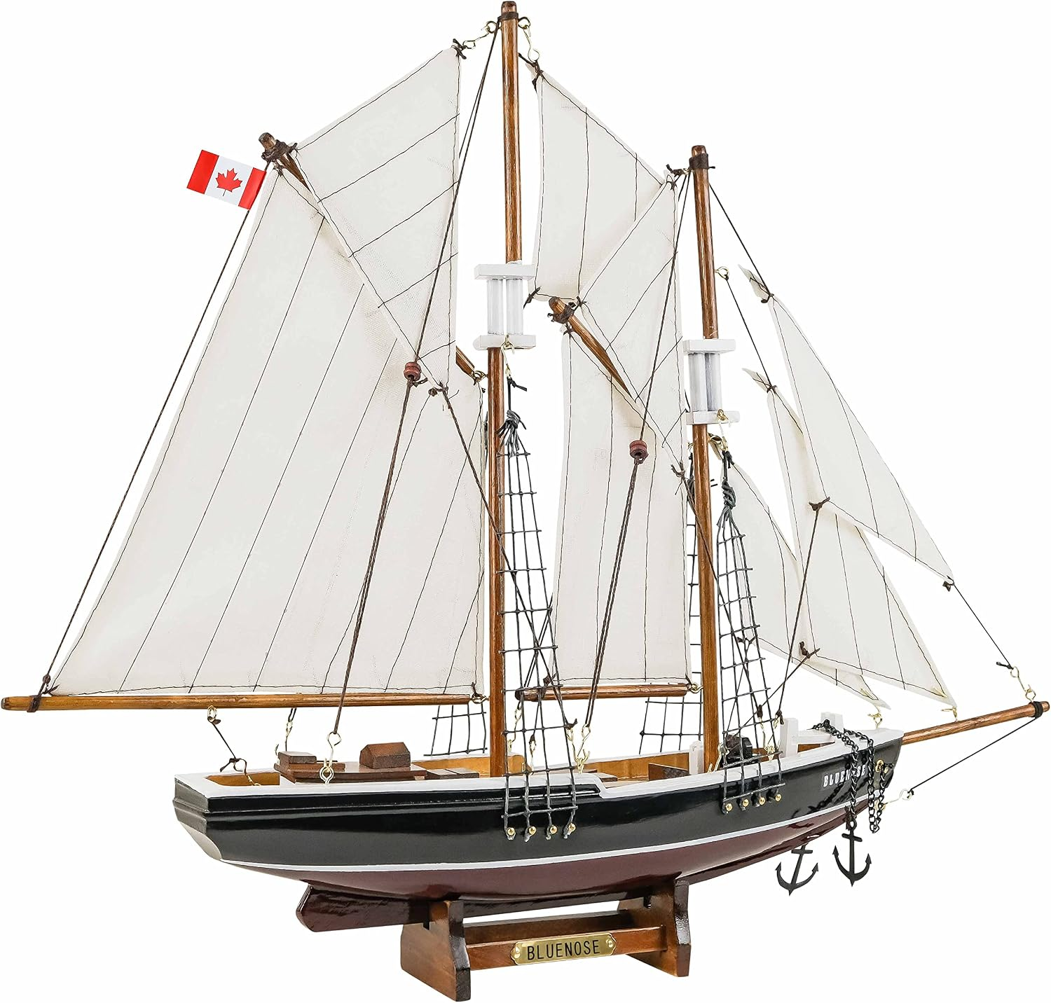 SAILINGSTORY Wooden Sailboat Model Ship Bluenose 1/110 Scale Replica Schooner Sailboat Decor Small