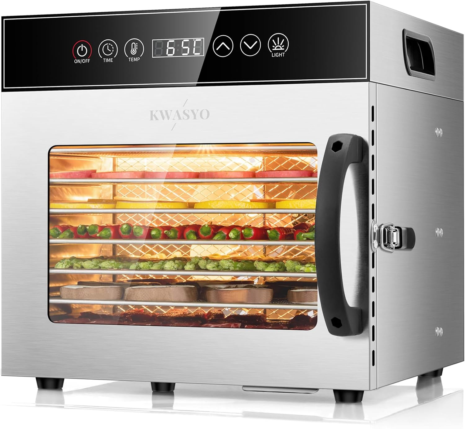 Kwasyo Food Dehydrator 8 Trays, 600W Stainless Steel Dehydrator, Food Dryer UK with Digital Timer and Temperature Control, Overheat Protection, Recipe Book Included