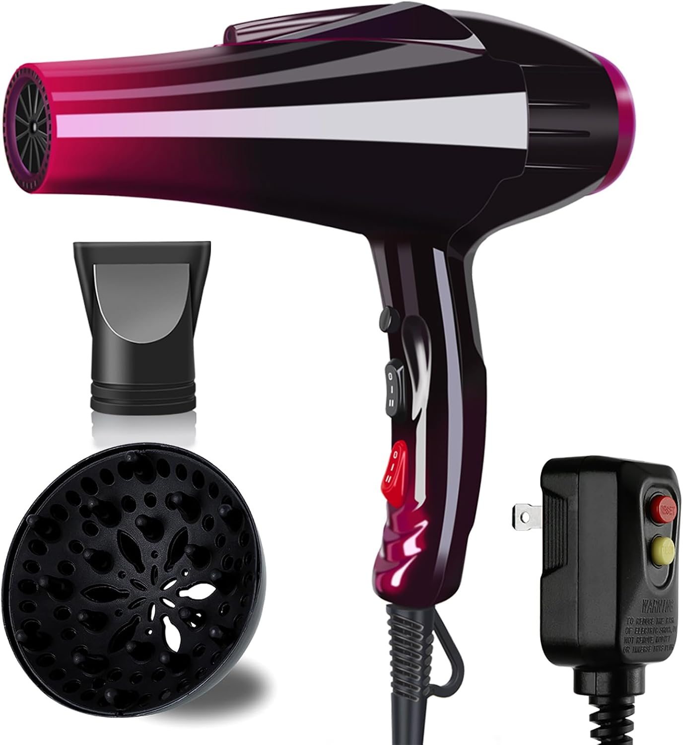 Hair Dryer, 3500 Watt Professional Salon Ionic Blow Dryer with AC Motor, 3 Heat Settings, 2 Speeds, Cool Shot Button, Tourmaline Ceramic, Concentrator & Diffuser Attachments, Purple, 110V
