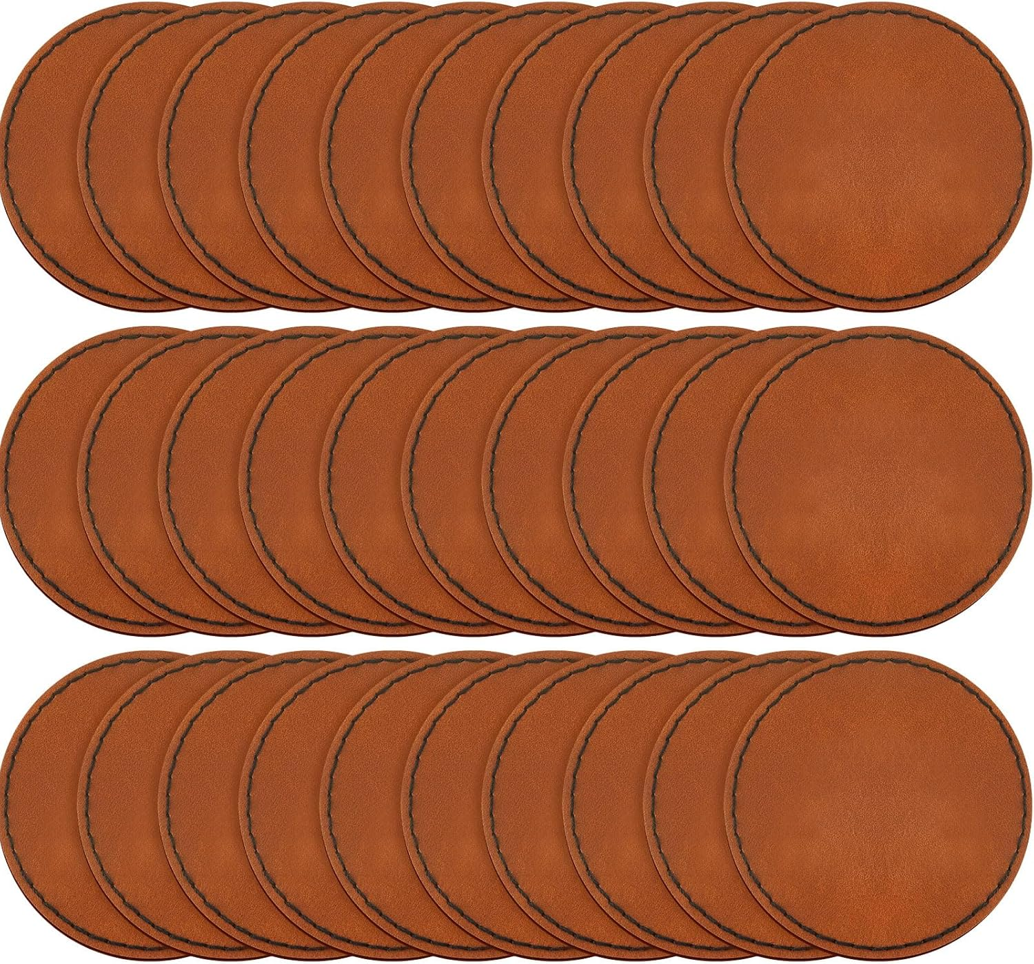 30 Pcs Blank Leather Hat Patches with Adhesive 2.5 Inch round Laserable Leatherette Patch Faux Leather Patches Sewing Laser Engraving Supplies for Hats Jackets Backpacks(Brown)