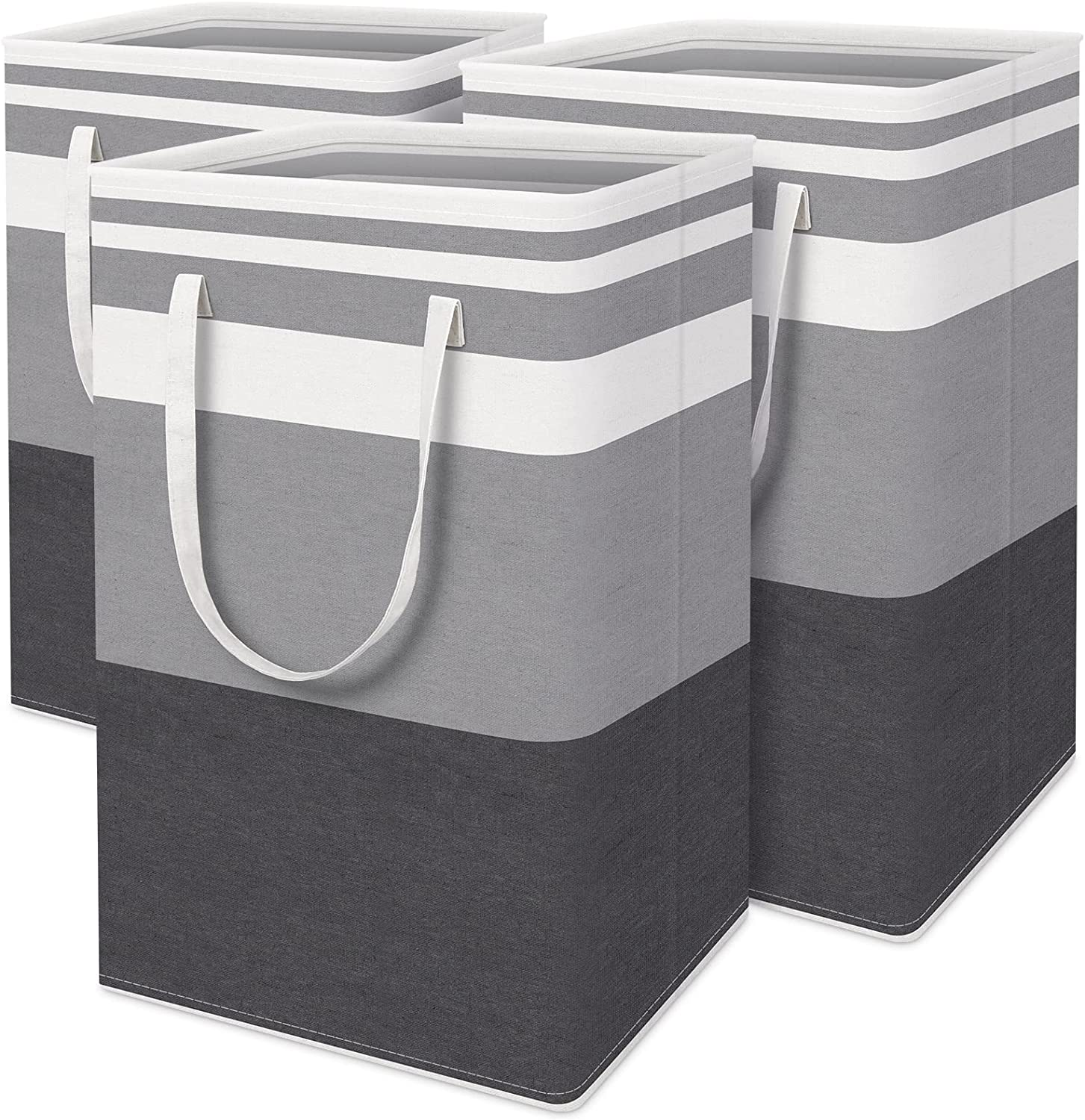 3-Pack Large Laundry Basket,75L Each Waterproof, Freestanding Laundry Hamper, Collapsible Tall Hamper with Extended Handles for Toys in the Dorm and Family-Gradient Grey