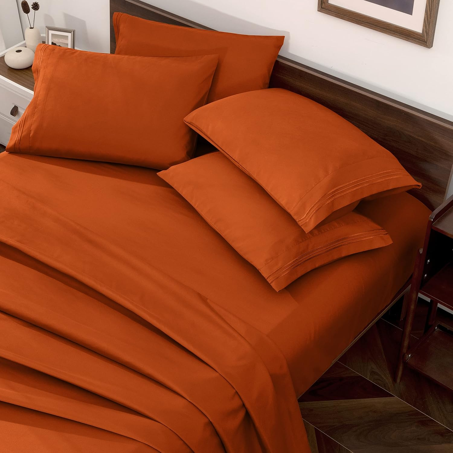 Horbaunal Burnt Orange Queen Size Sheet Set - 6 Piece Luxury 1800 Thread Count 
