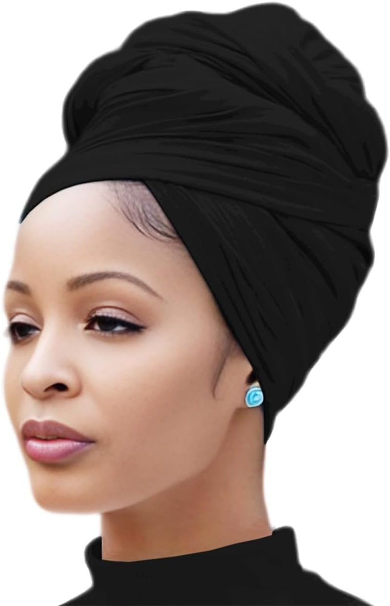 Stretch Head Wraps Black Women Hijab & Turban Scarves
