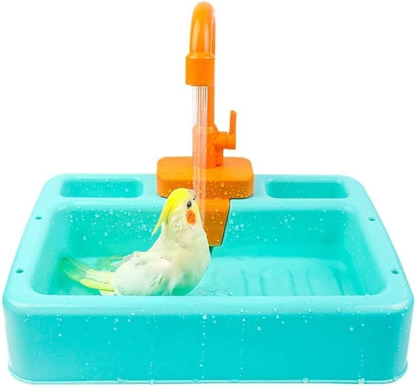 Bird Bathtub,Parrot Shower Box,Automatic Parakeet Bathtub with Faucet,Bird Bathing Tub Container Cage Accessory or Small Medium Birds Cockatiel Lovebird Budgie
