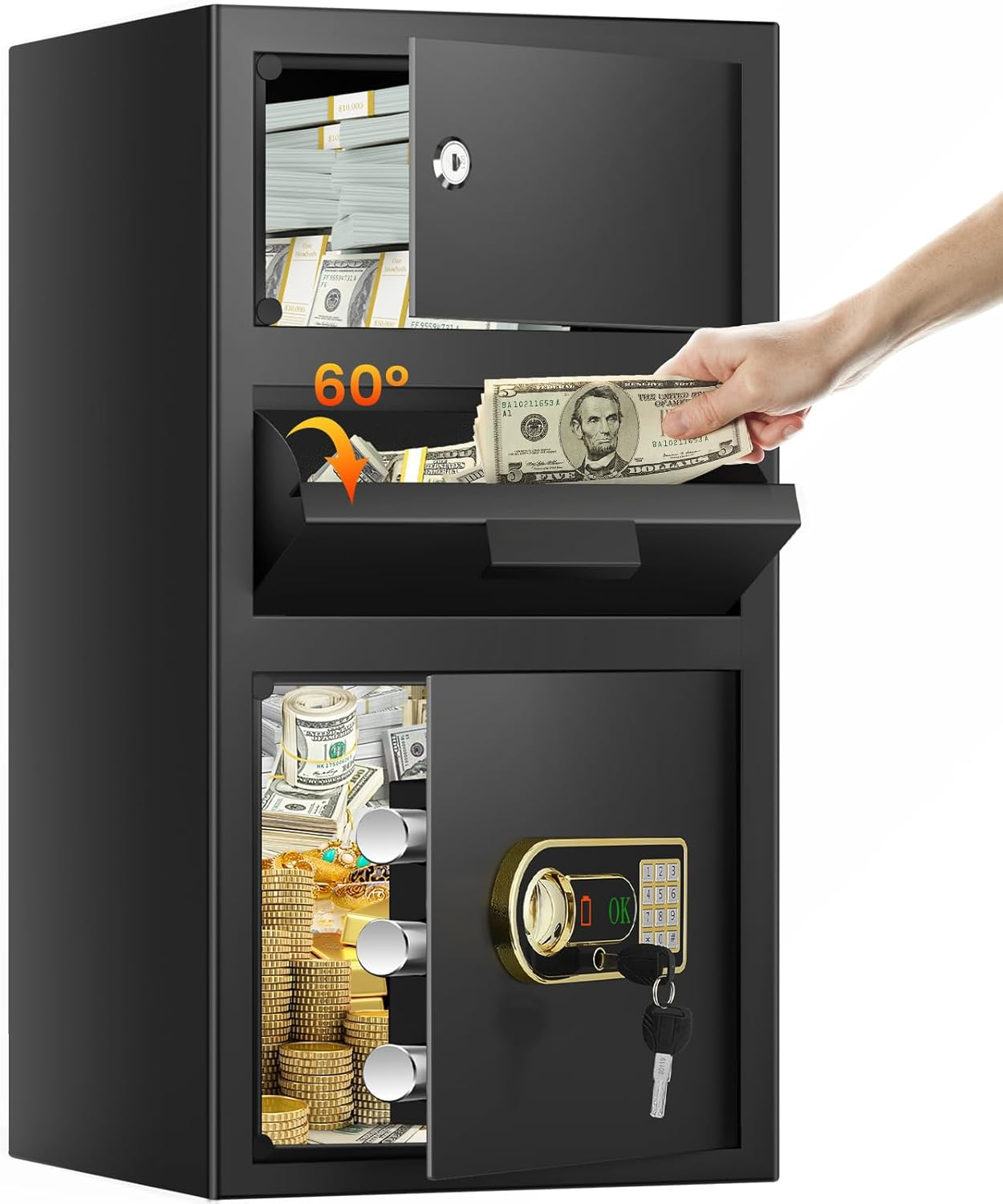 6.0 Cu Ft Large Drop Safe Box for Business, Anti-Theft Cash Safes Drop Box with Drop Slot, Digital Keypad and Spare Key, Heavy-Duty Depository Drops Safe for Home Retail Busines Restaurants