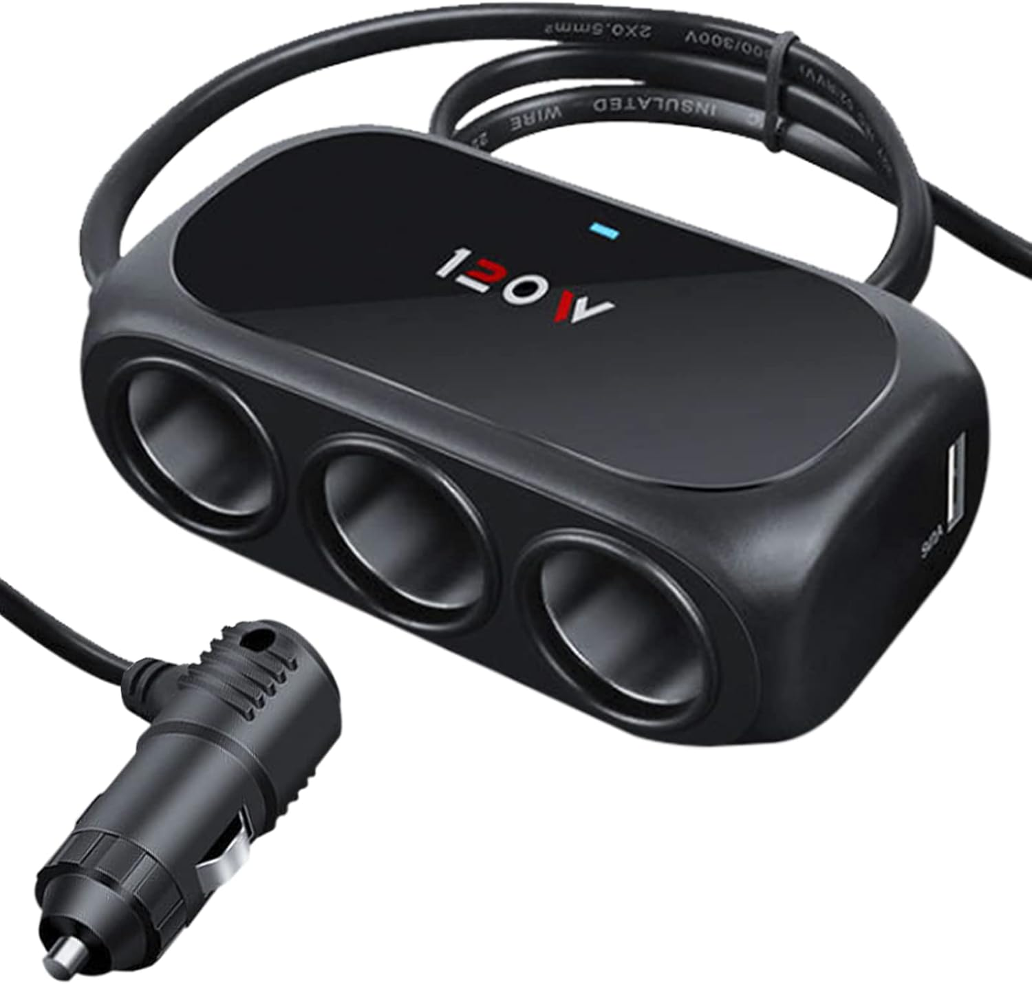 3-Socket Car Cigarette Lighter Splitter Adapter, 2 USB Splitter Extender  [120W]